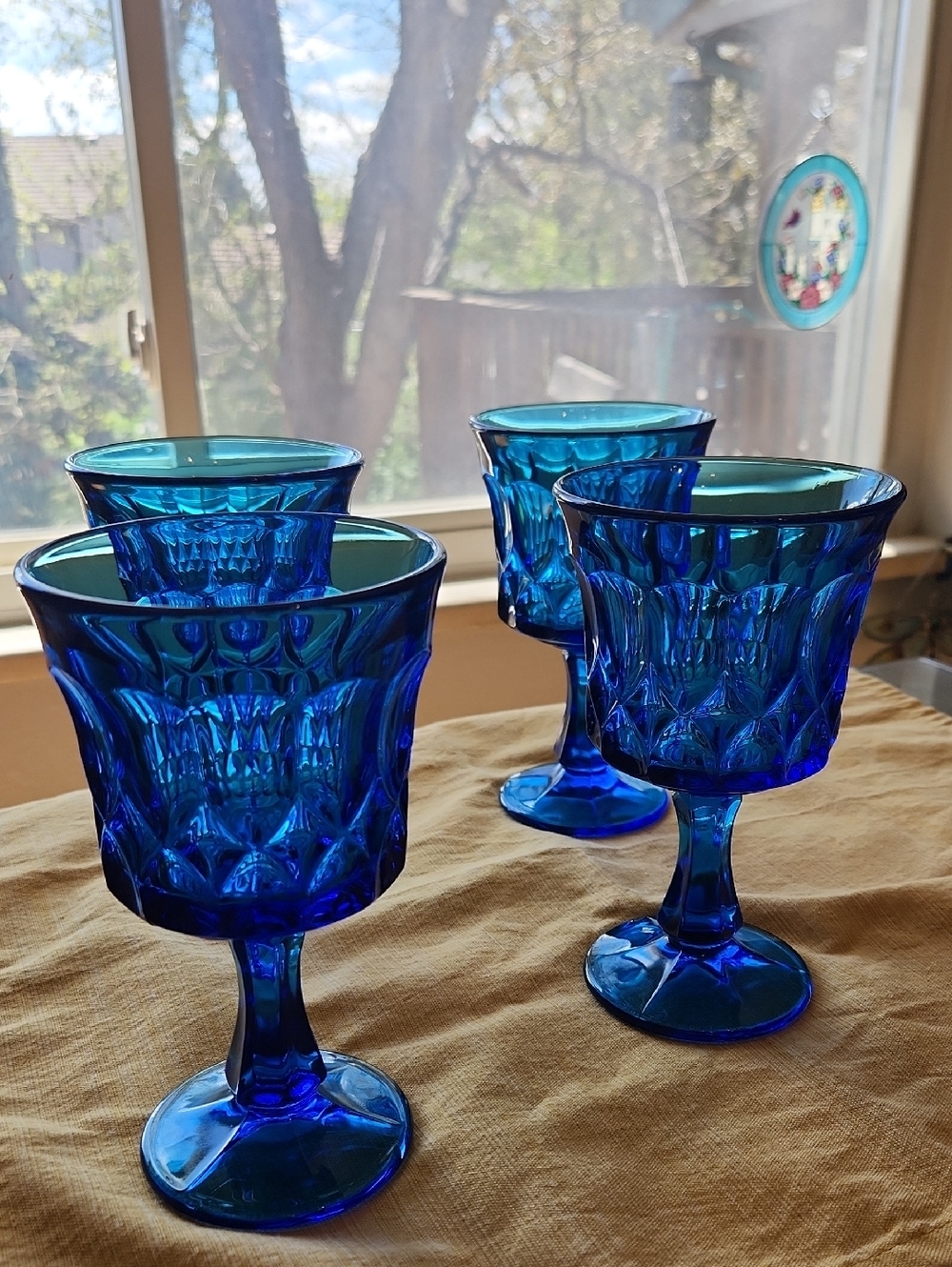Vintage 1970's Noritake Cobalt Blue Water Goblets Perspective Pattern Set Of 2